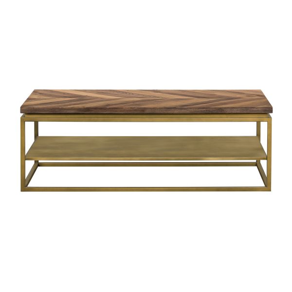 46" Brown And Brass Concrete And Brass Coffee Table With Shelf - Image 3