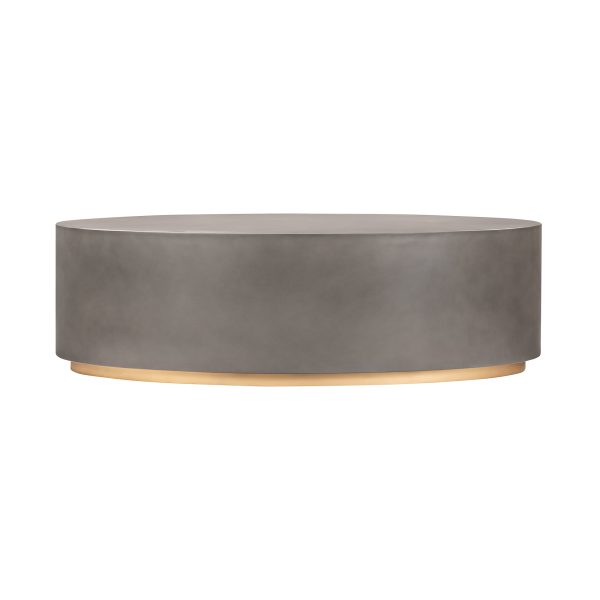 28" Gray And Brass Concrete And Brass Oval Coffee Table