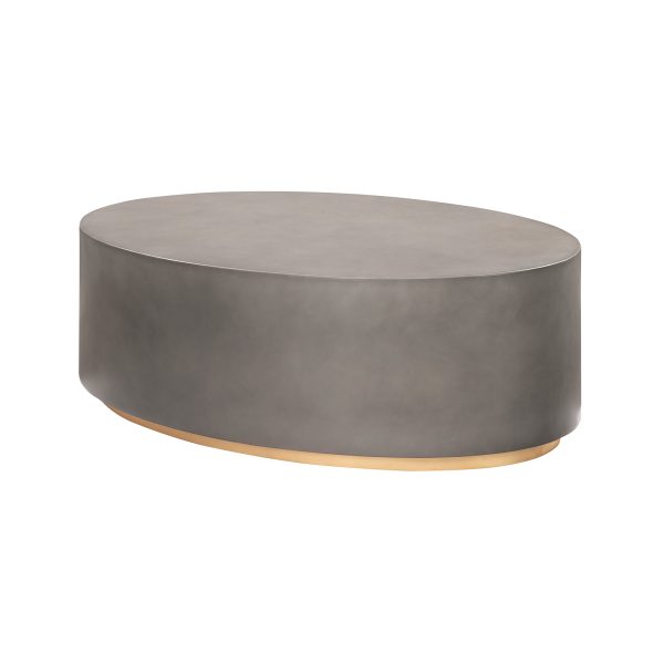 28" Gray And Brass Concrete And Brass Oval Coffee Table - Image 3