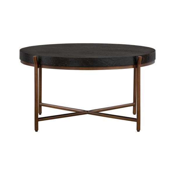 32" Black And Brown Solid Wood And Metal Round Coffee Table - Image 3
