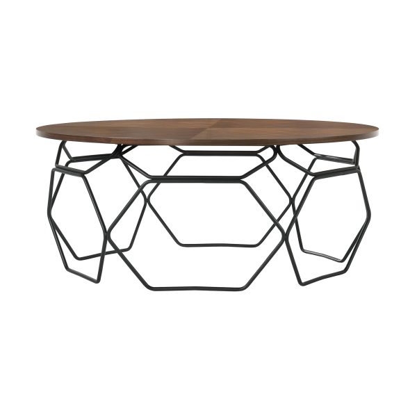 36" Brown And Black Solid Wood And Metal Round Coffee Table - Image 2