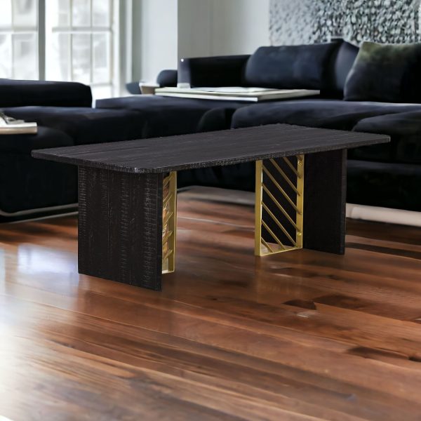 24" Black And Brass Solid Wood Coffee Table - Image 2