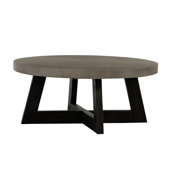 36" Gray And Black Concrete And Solid Wood Round Coffee Table - Image 3