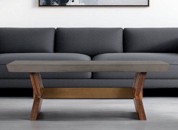 26" Gray And Brown Concrete And Solid Wood Coffee Table - Image 2
