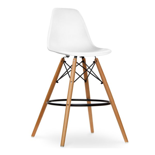 28" White And Brown Heavy Duty Plastic And Solid Wood Counter Height Bar Chair - Image 3