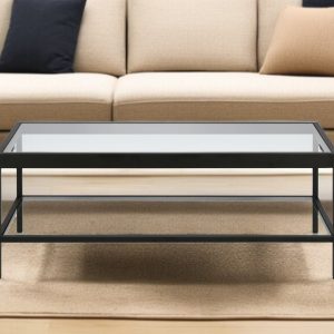 45" Clear And Black Glass And Steel Coffee Table With Shelf