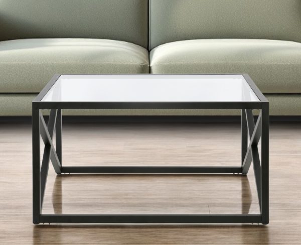 32" Black Glass And Steel Square Coffee Table