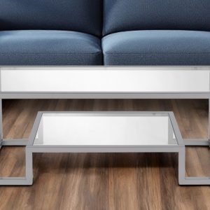 45" Silver Glass And Steel Coffee Table With Shelf