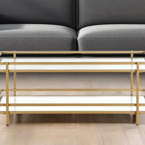 45" Gold Glass And Steel Coffee Table With Shelf