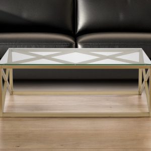 46" Gold Glass And Steel Coffee Table