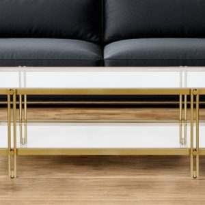 45" Gold Glass And Steel Coffee Table With Shelf