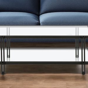 45" Black Glass And Steel Coffee Table With Shelf