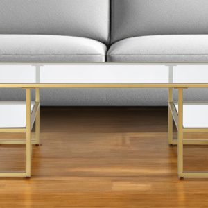 47" Gold Glass And Steel Coffee Table With Two Shelves