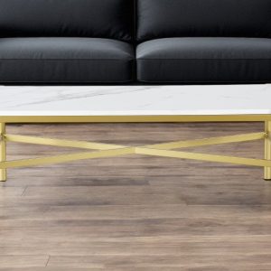 46" Gold Faux Marble And Steel Coffee Table