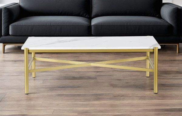 46" Gold Faux Marble And Steel Coffee Table