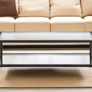 45" Black And Clear Glass And Steel Coffee Table With Shelf