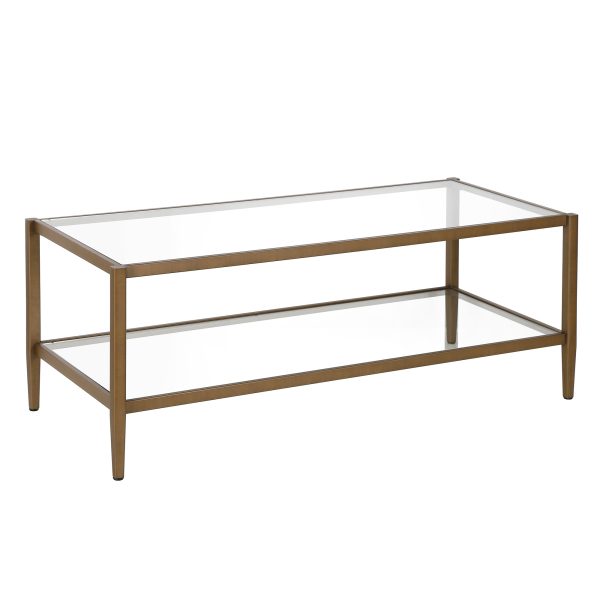 45" Clear And Antiqued Brass Glass And Metal Coffee Table With Shelf - Image 2