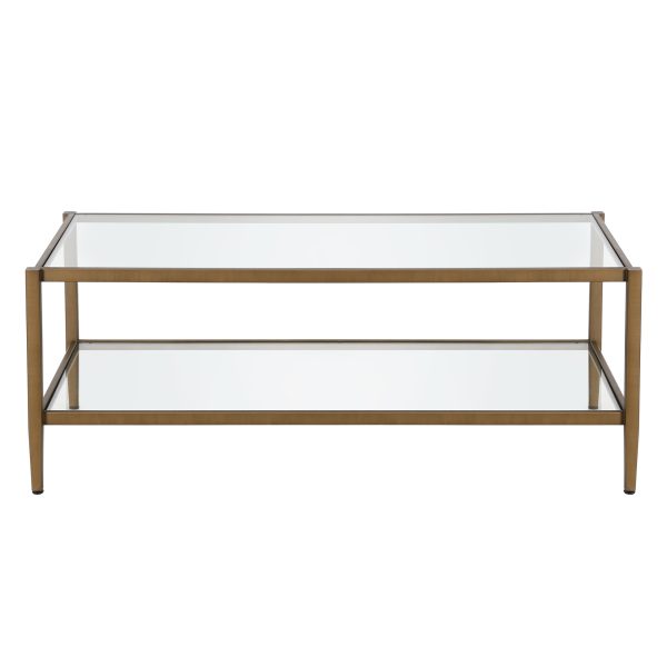 45" Clear And Antiqued Brass Glass And Metal Coffee Table With Shelf - Image 3