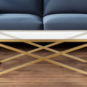 46" Gold Glass And Steel Coffee Table