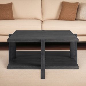 35" Gray Square Coffee Table With Shelf