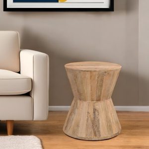 18" Wood Brown And Brown Wood Solid Wood Round End Table