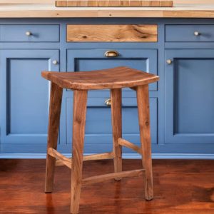 26" Brown Solid Wood Backless Bar Chair