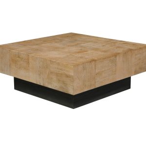 40" Brown and Black Solid Wood Square Block Coffee Table