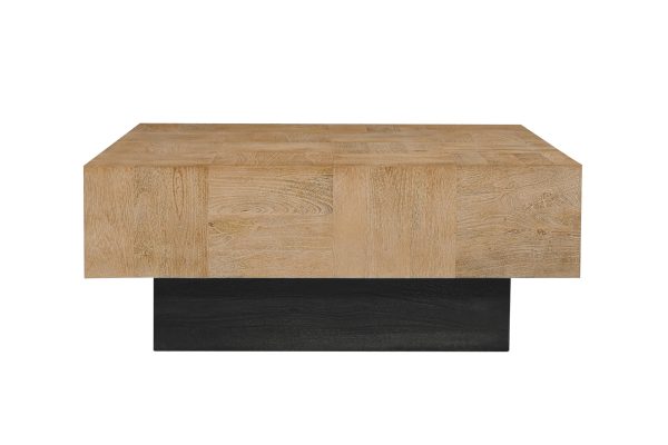 40" Brown and Black Solid Wood Square Block Coffee Table - Image 2