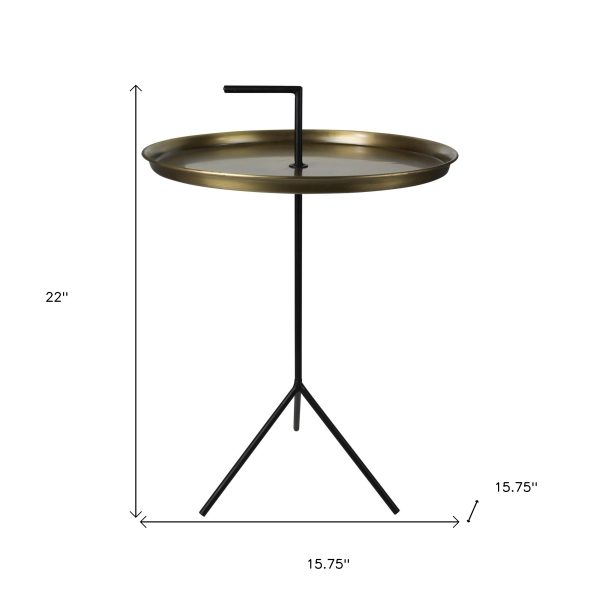 22" Brass and Black Three Leg Metal Round End Table - Image 3
