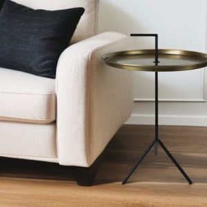 22" Brass and Black Three Leg Metal Round End Table