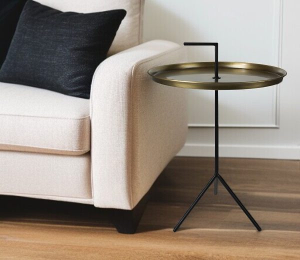22" Brass and Black Three Leg Metal Round End Table