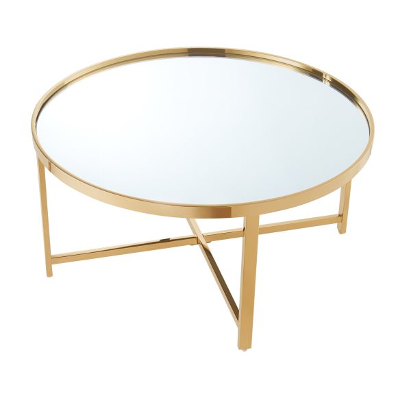32" Silver And Gold Glass And Stainless Steel Round Mirrored Coffee Table - Image 3
