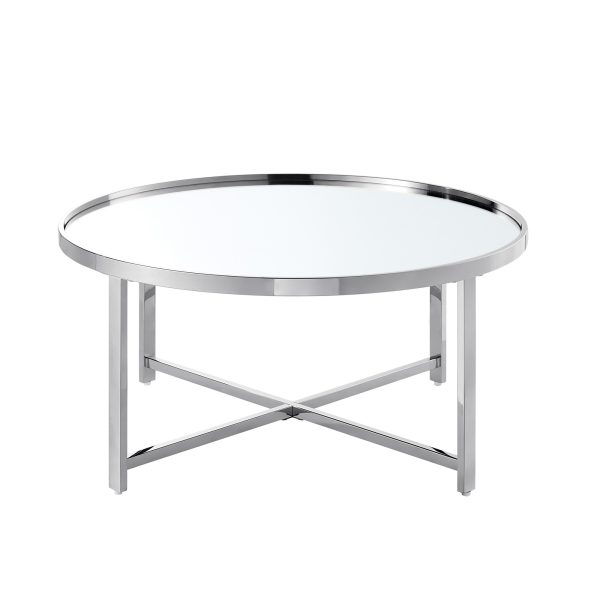 32" Silver Glass And Stainless Steel Round Mirrored Coffee Table - Image 2