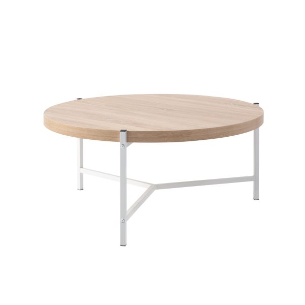 37" Natural And White Metal Round Coffee Table - Image 3