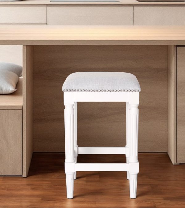 27" Gray And Antiqued White Solid Wood Backless Counter Height Bar Chair