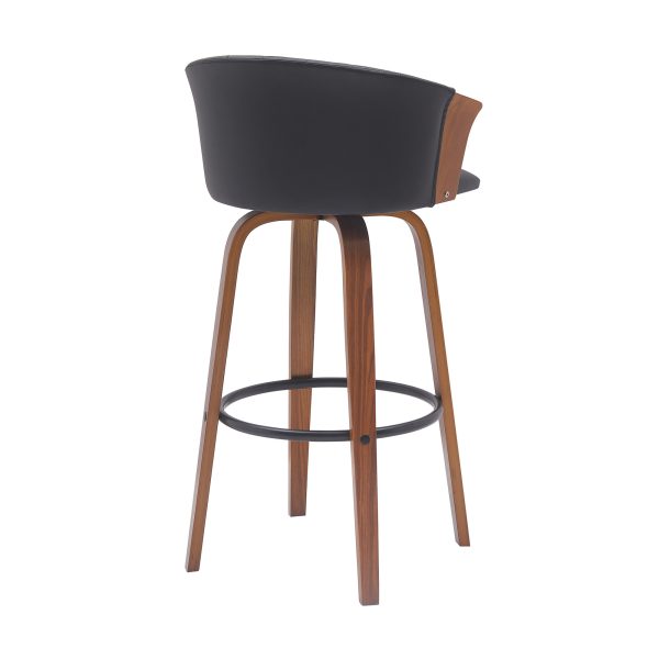 30" Black And Wood Brown Faux Leather Swivel Bar Height Bar Chair - Image 3