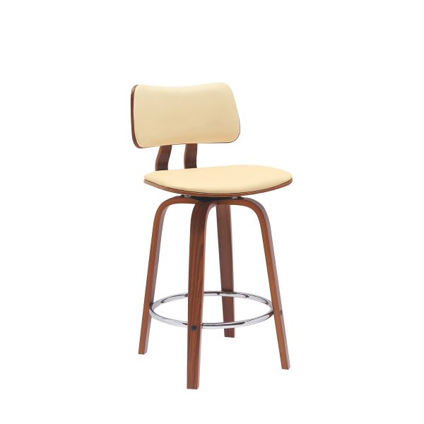 26" Cream And Wood Brown Faux Leather Swivel Low Back Counter Height Bar Chair - Image 3