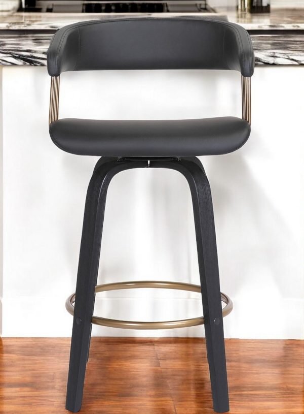 26" Black Faux Leather Swivel Counter Height Bar Chair