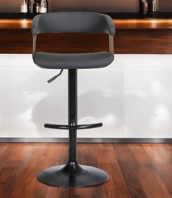 Black Faux Leather And Metal Swivel Adjustable Height Bar Chair - Image 2