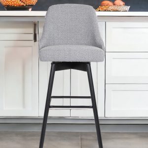 26" Light Gray and Black Fabric with Solid Wood Swivel Counter Height Bar Chair