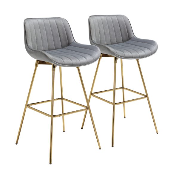Set of Two 29" Gray and Gold Velvet and Metal Low Back Bar Height Swivel Bar Chairs - Image 3