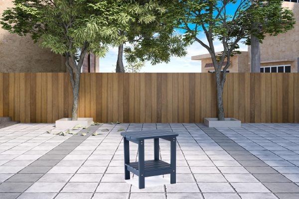15" Navy Blue Plastic Outdoor Side Table - Image 2