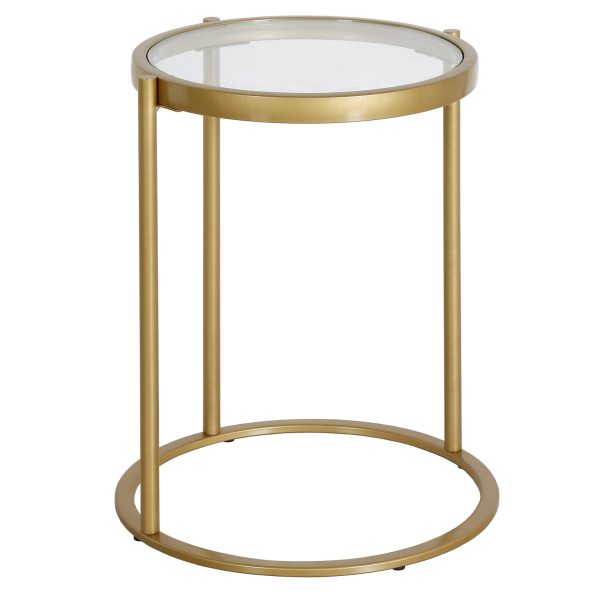20" Brass And Clear Glass And Steel Round End Table - Image 2