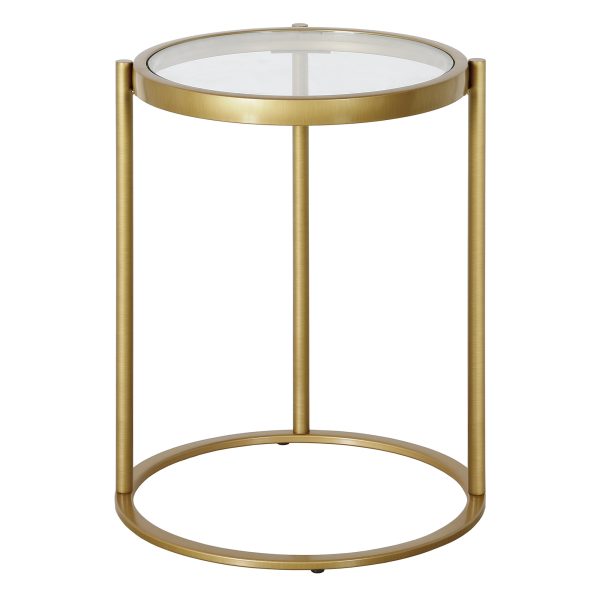 20" Brass And Clear Glass And Steel Round End Table - Image 3