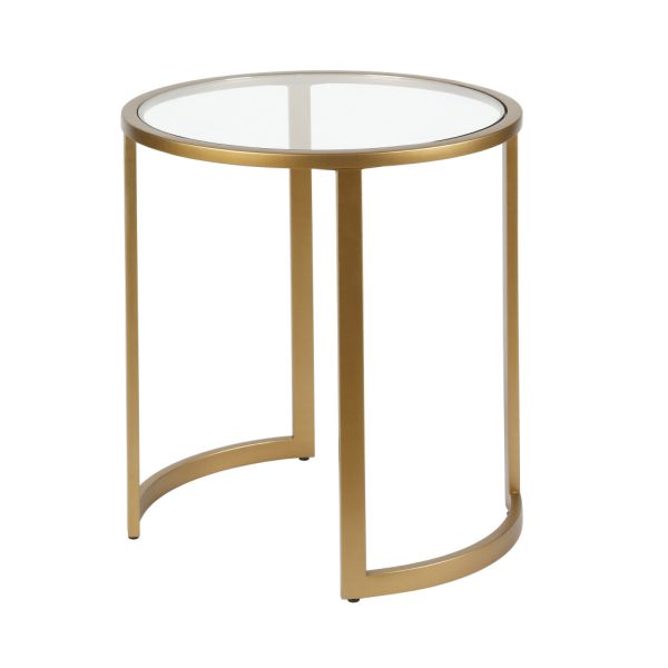 22" Brass And Clear Glass And Steel Round End Table - Image 3