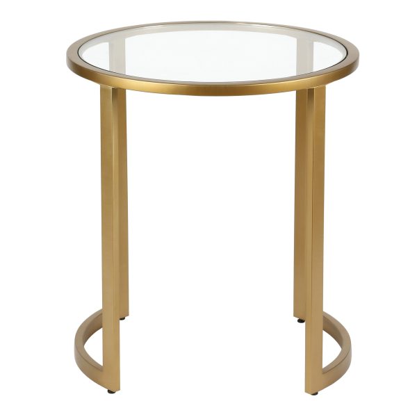22" Brass And Clear Glass And Steel Round End Table - Image 2