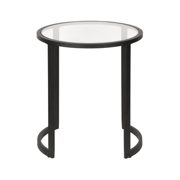 22" Black And Clear Glass And Steel Round End Table - Image 2