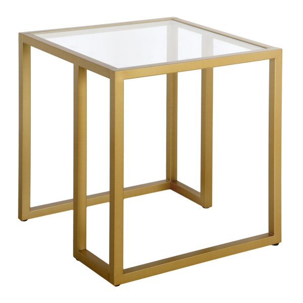 22" Brass And Clear Glass And Steel Square End Table - Image 2