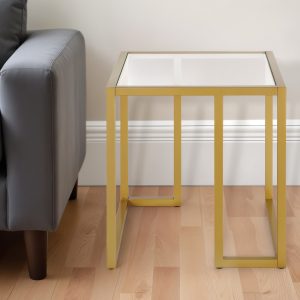 22" Brass And Clear Glass And Steel Square End Table