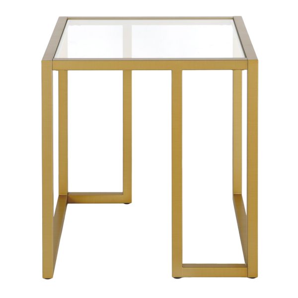 22" Brass And Clear Glass And Steel Square End Table - Image 3